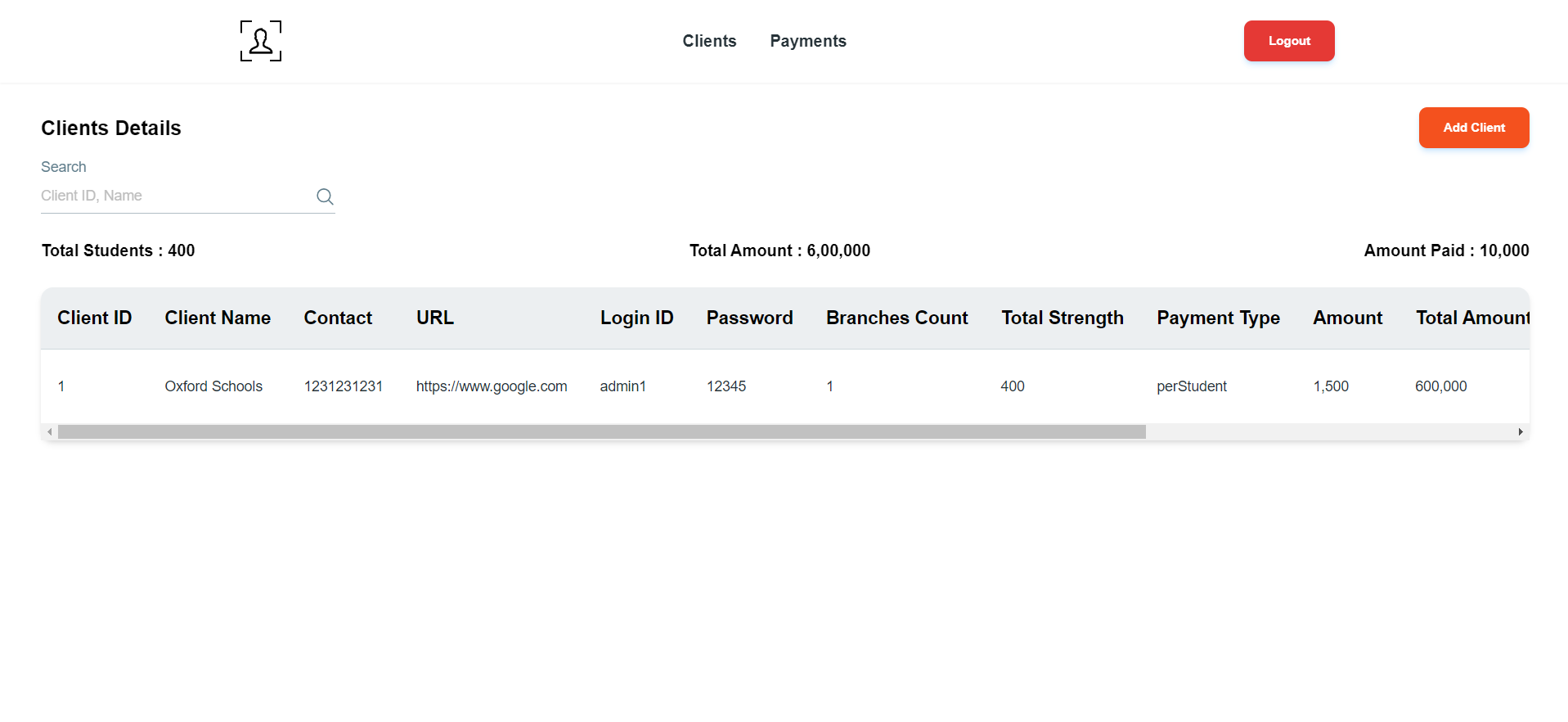 Client Management Portal project screenshot